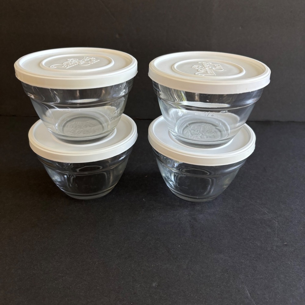 Pampered Chef 1 Cup Prep Bowl Set of 4 Lids Clear Glass Portion Control 1825